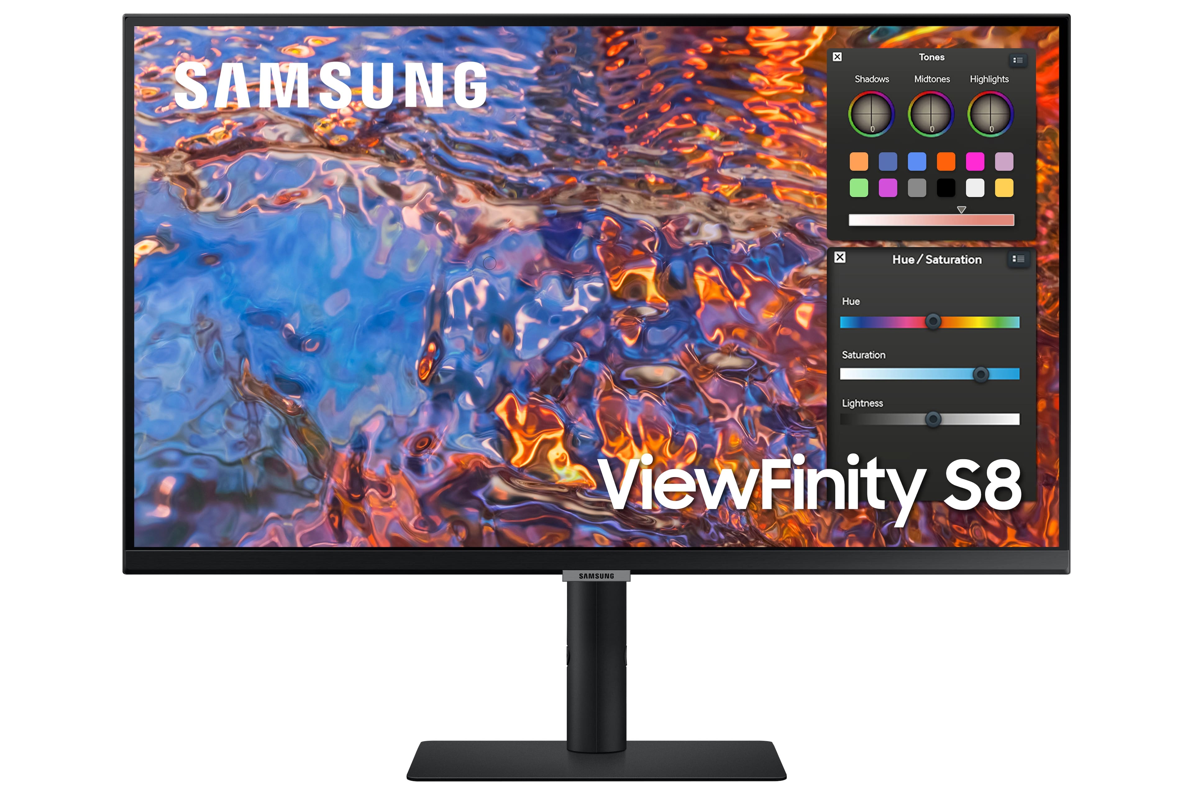Front. Samsung - ViewFinity S80PB 32" 4K UHD IPS DCI-P3 Matte Display Monitor with HDR 400 (USB-C, DisplayPort, HDMI, LAN, USB 3.0) - Black.