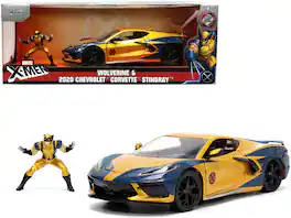 Jada - 2020 Chevrolet Corvette C8 Stingray Gold Dark Blue w/ Wolverine Figurine X-Men Marvel Hollywood Rides 1/24 Diecast - Gold Metallic And Dark Blue