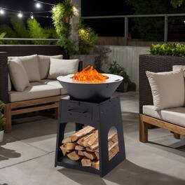 Kadyn - Fire Pit Fire BowlOutdoor FirepitPatio Fire Pit with Firewood Log Rack with Grill and Ash BoxBlack - Black