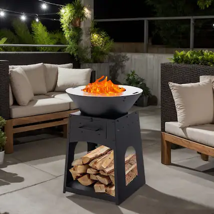 Front. Kadyn - Fire Pit Fire BowlOutdoor FirepitPatio Fire Pit with Firewood Log Rack with Grill and Ash BoxBlack - Black.