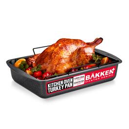 Bakken- Swiss - BAKKEN 17x13" Nonstick Roasting Pan – Heavy-Duty Steel, Rack, Wide Handles, Oven Safe to 450°F - Gray Marble
