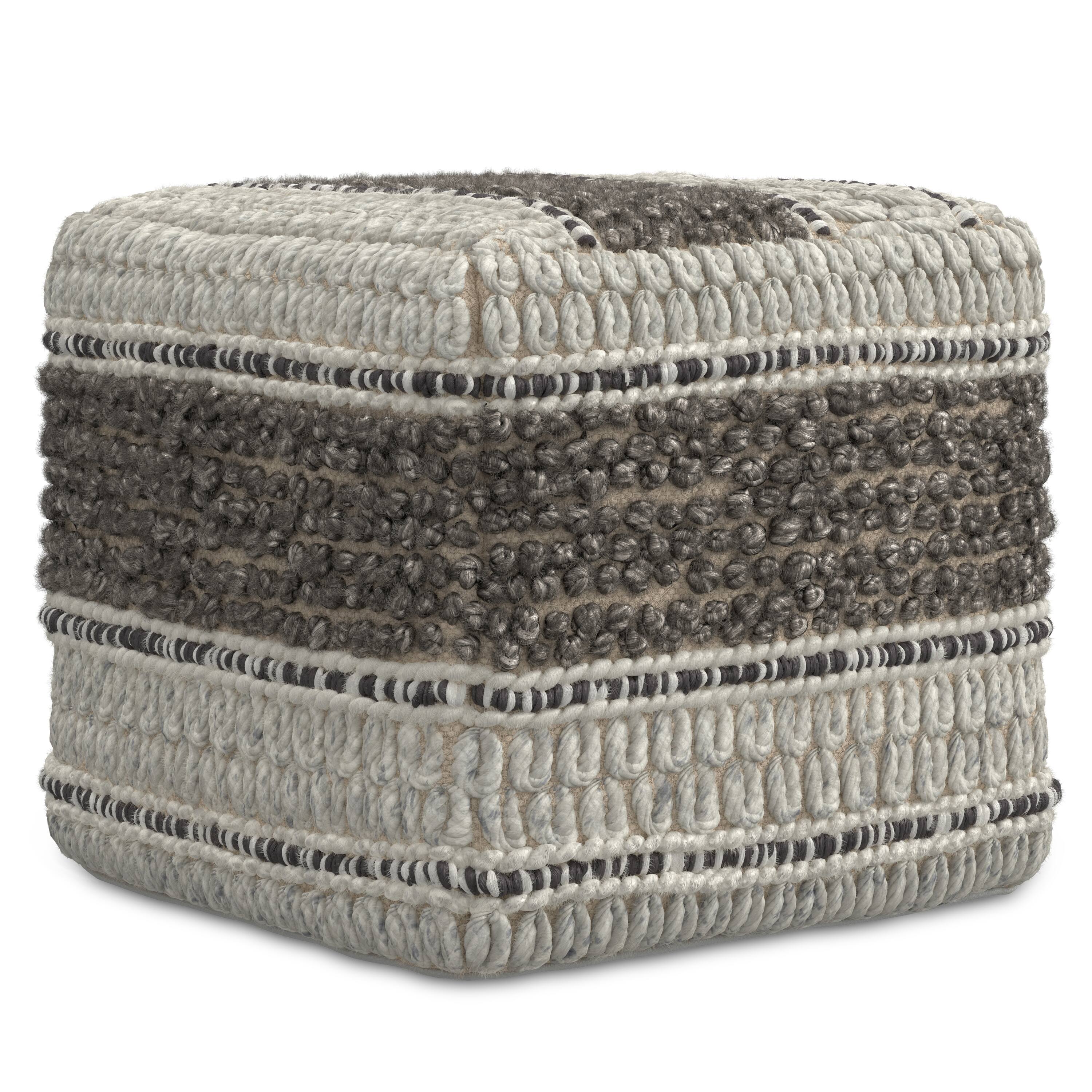 Angle. Simpli Home - Simpli Home Grady 18 inch Wide Square Pouf in Earth Tone Brown Handloom Wool and Cotton - Earth Tone Brown.