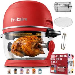 Fritaire - Non-Toxic Air Fryer - Glass Air Fryer, 5qt, Teflon-Free, PFOA- Free, w/ Accessories - Rotisserie and Tumbling Basket - Cherry