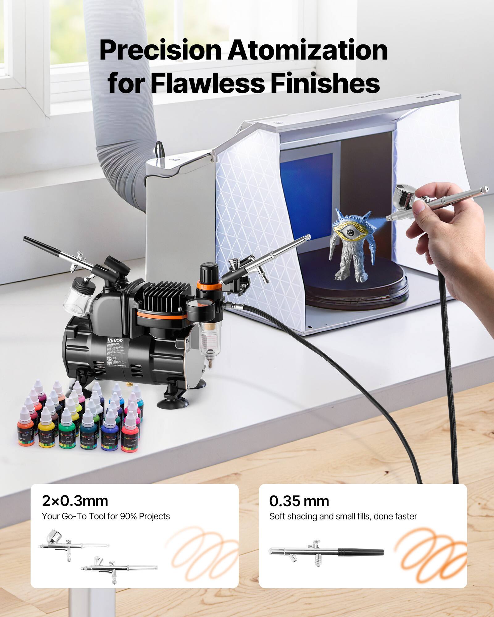 Precision Atomization for Flawless Finishes

2x0.3mm  
Your Go-To Tool for 90% Projects

0.35 mm  
Soft shading and small fills, done faster