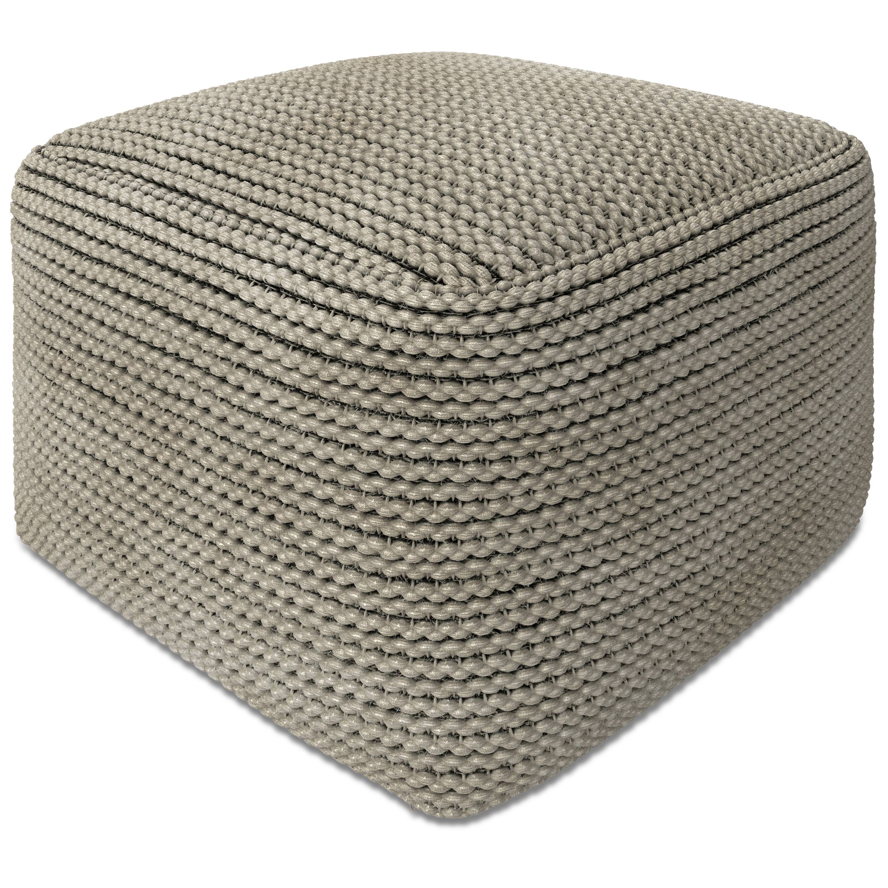 Simpli Home - Eastmont 18 inch Wide Square Pouf Handwoven PET Polyester - Cream