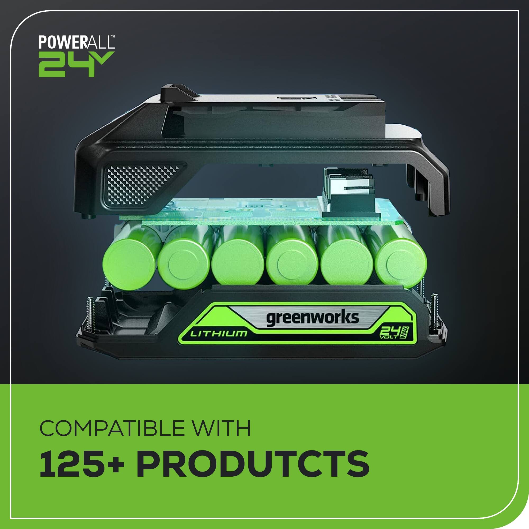 POWERALL 24Y greenworks LITHIUM VOLT COMPATIBLE WITH 125+ PRODUCTS
