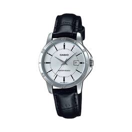 Casio - Women’s Silver Dial Leather Strap Watch - LTP-V004L-7AUDF - Black