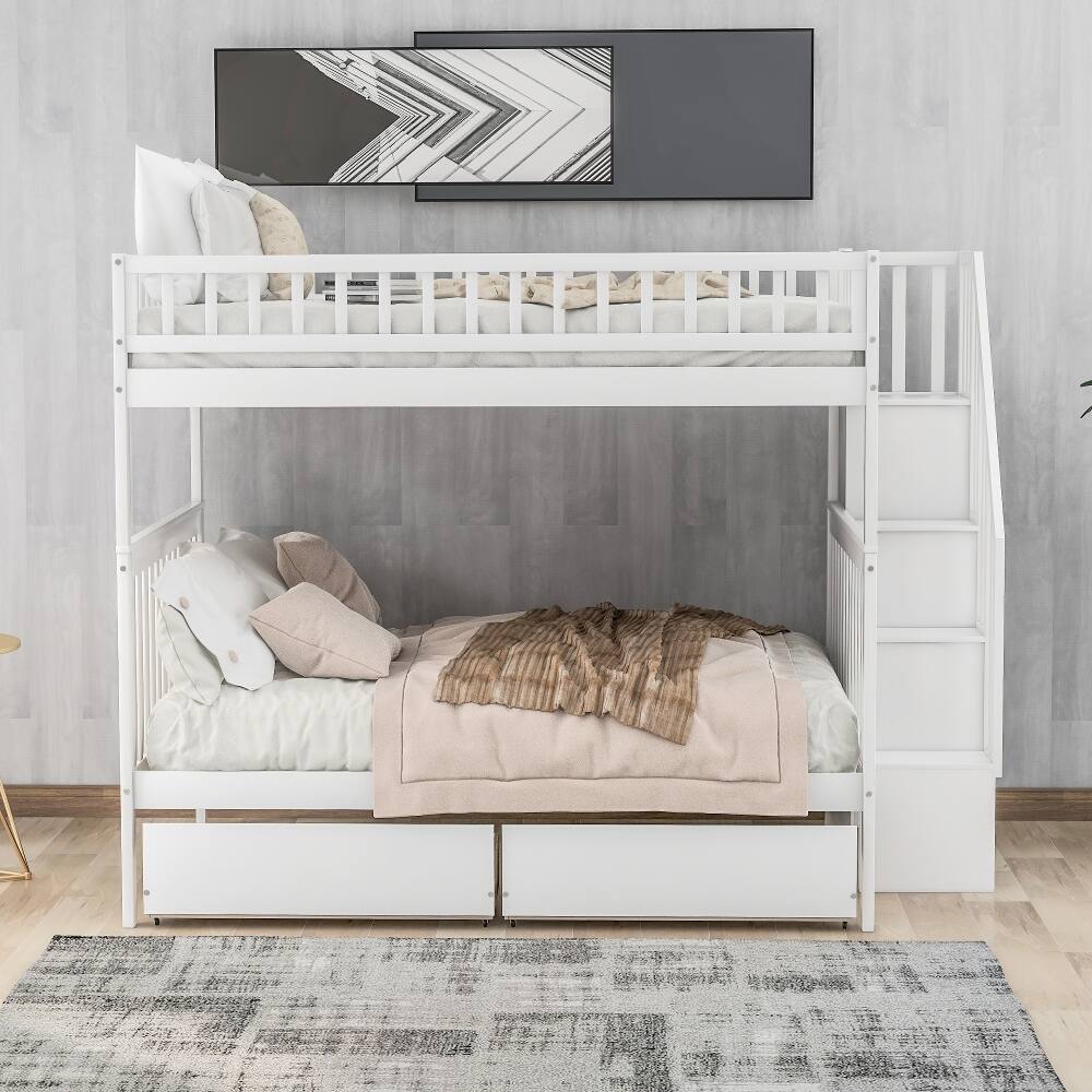Angle. Loheer - Loheer Full Over Full Bunk Bed with Drawers White Pine Wood Storage - White.