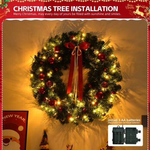 **CHRISTMAS TREE INSTALLATION**  
Merry Christmas, may every day of yours be filled with sunshine and smiles.  

**NEW YEAR**  

Install 3 AA batteries  
(This product does not include batteries)