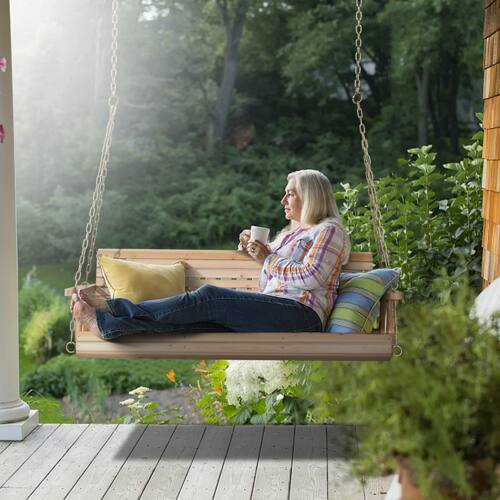 Alt View 5. Winado - 5 FT Patio Wooden Porch Swing, Heavy Duty 880 LBS Swing Chair Bench, with Hanging Chains for Outdoor Courtyard Garden - Burlywood.