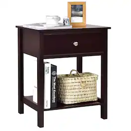 Costway - Nightstand with Drawer Storage Shelf Wooden Bedside Sofa Side Table - Brown