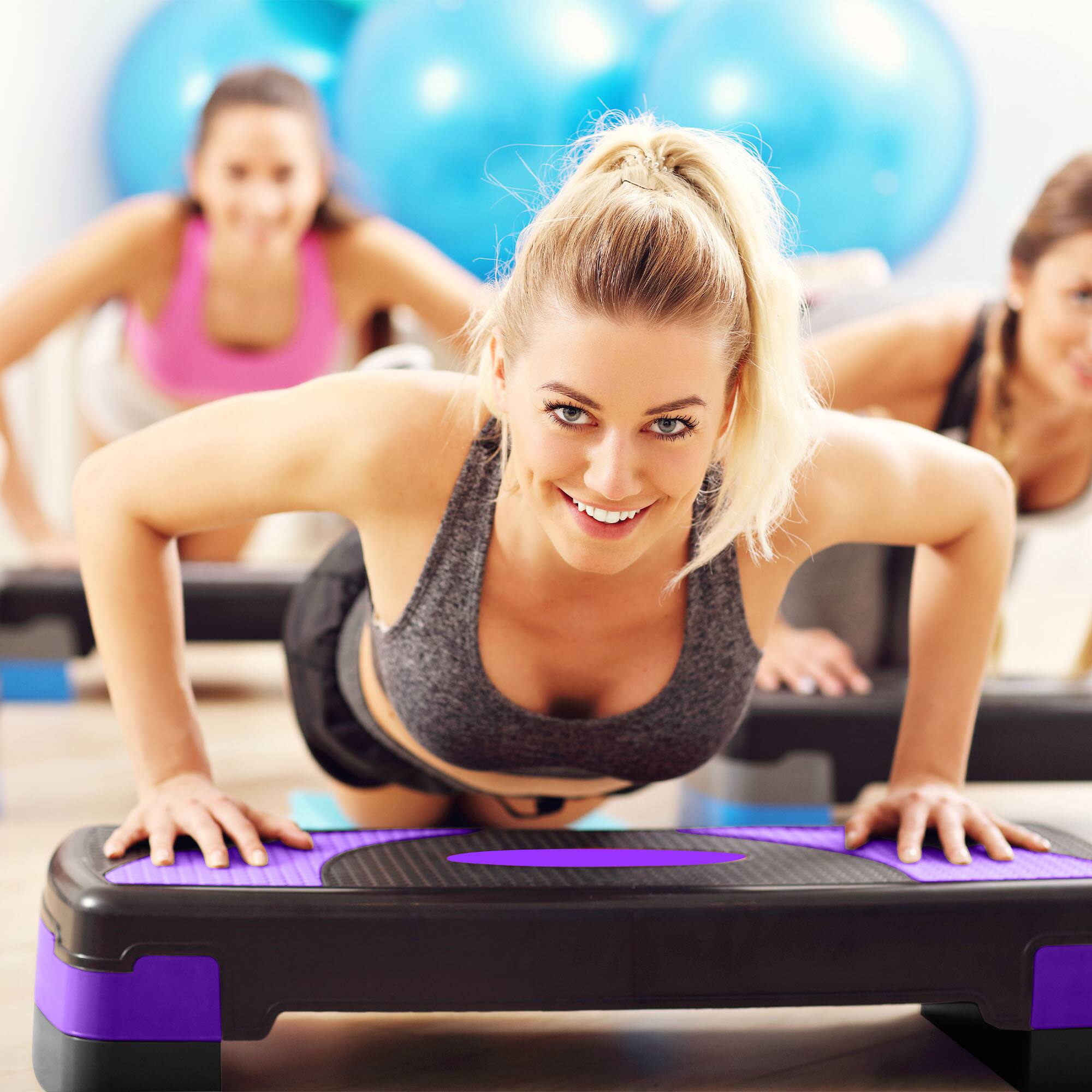 Alt View 2. BalanceFrom Fitness - BalanceFrom Fitness Adjustable Workout Aerobic Step Platform Trainer w/Raisers - Purple.