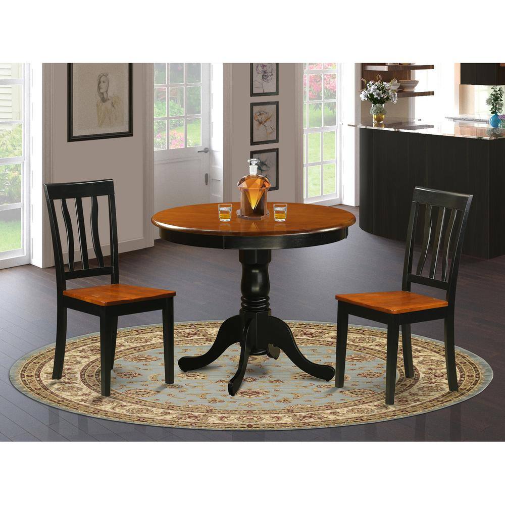 Back. East West Furniture - Dining set - 3 Pcs with 2 Wood Chairs - Black & Cherry.