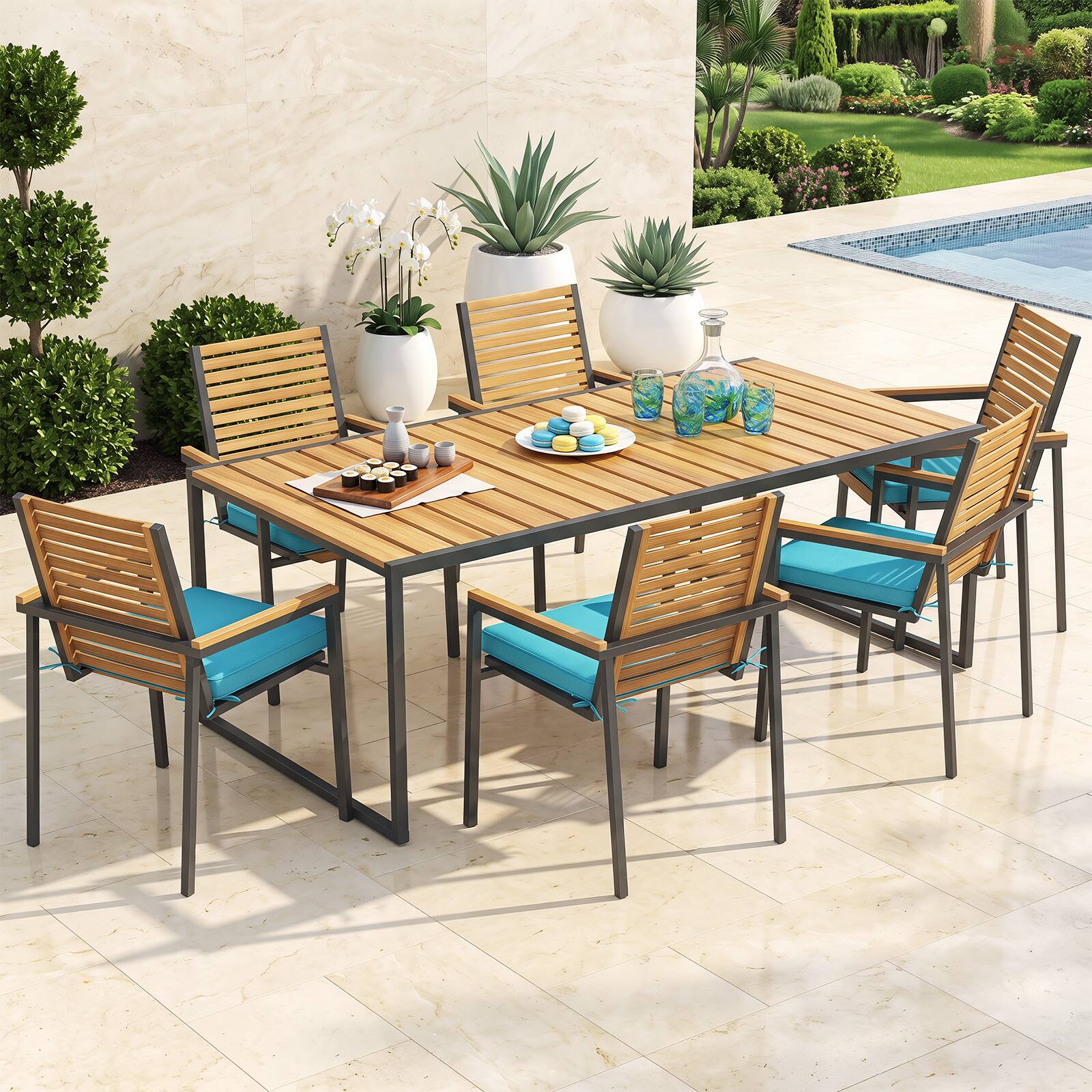 Alt View 4. Costway - Costway 20" Patio Cushion Set of 6 with Breathable & Fade-resistant Olefin Fabric Cover - Turquoise.