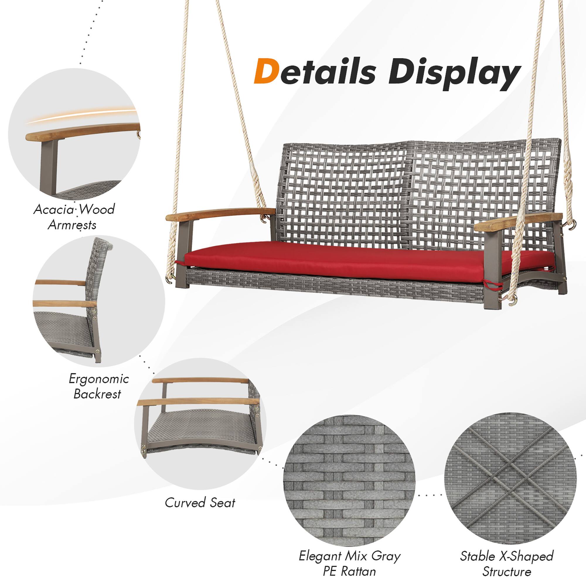 Details Display

- Acacia Wood Armrests
- Ergonomic Backrest
- Curved Seat
- Elegant Mix Gray PE Rattan
- Stable X-Shaped Structure
