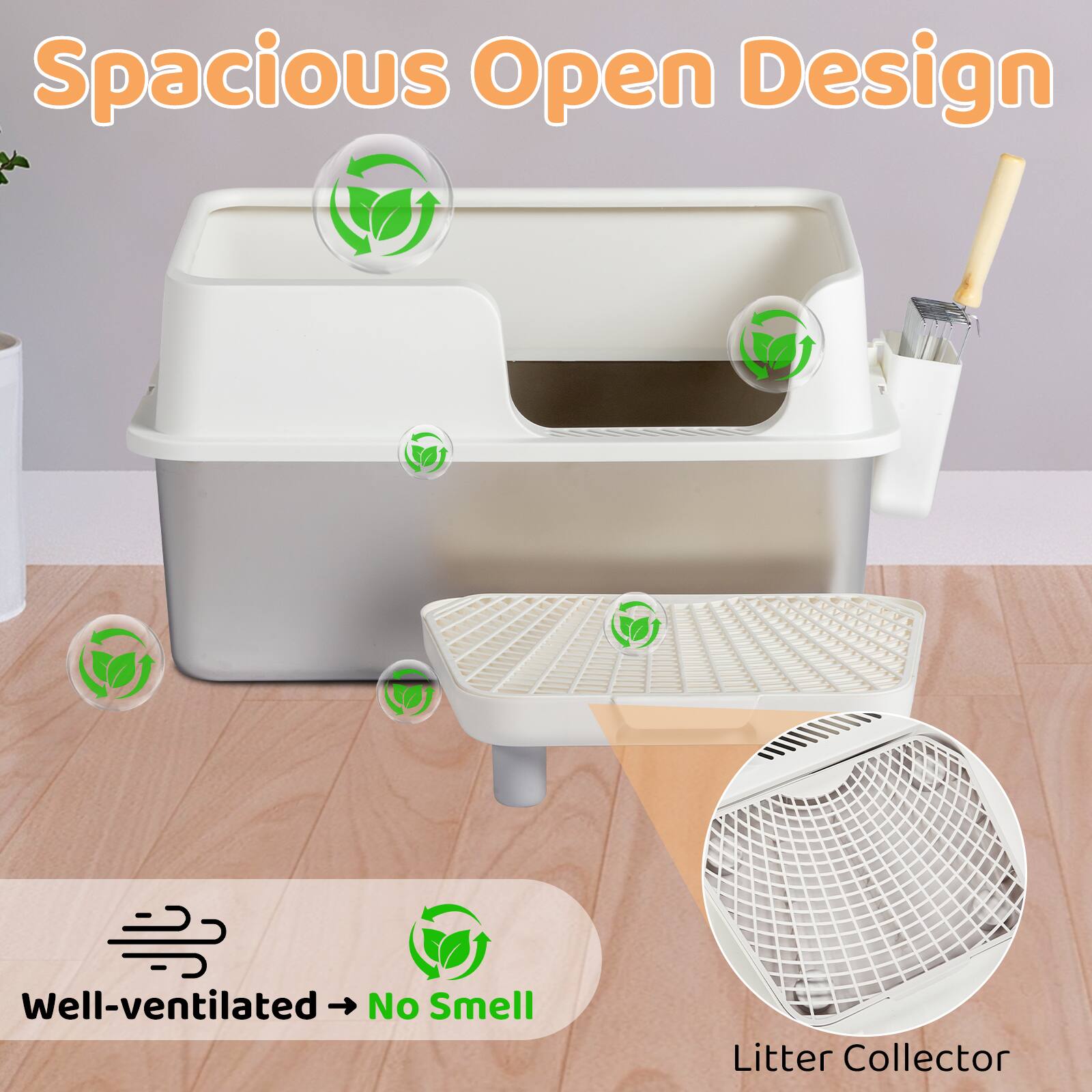 Alt View 3. Winado - Extra Large Enclosed Stainless Steel Cat Litter Box with Lid for Big Cats - White.