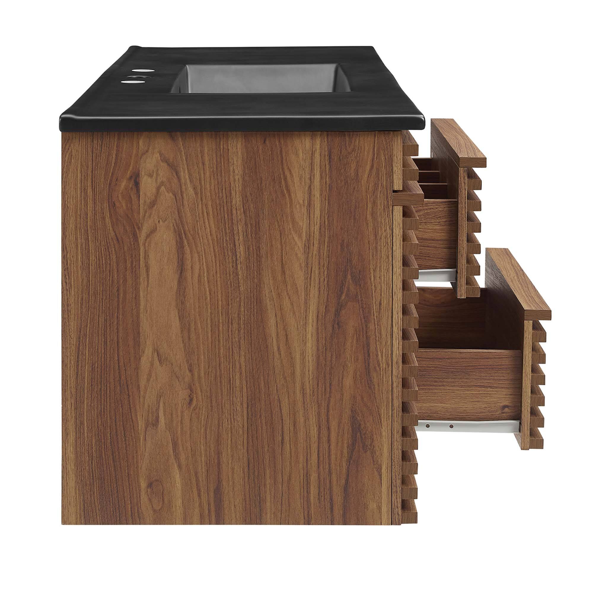 Alt View 4. Modway - Render 48" Wall-Mount Bathroom Vanity Basin Included by Modway - Walnut Black.