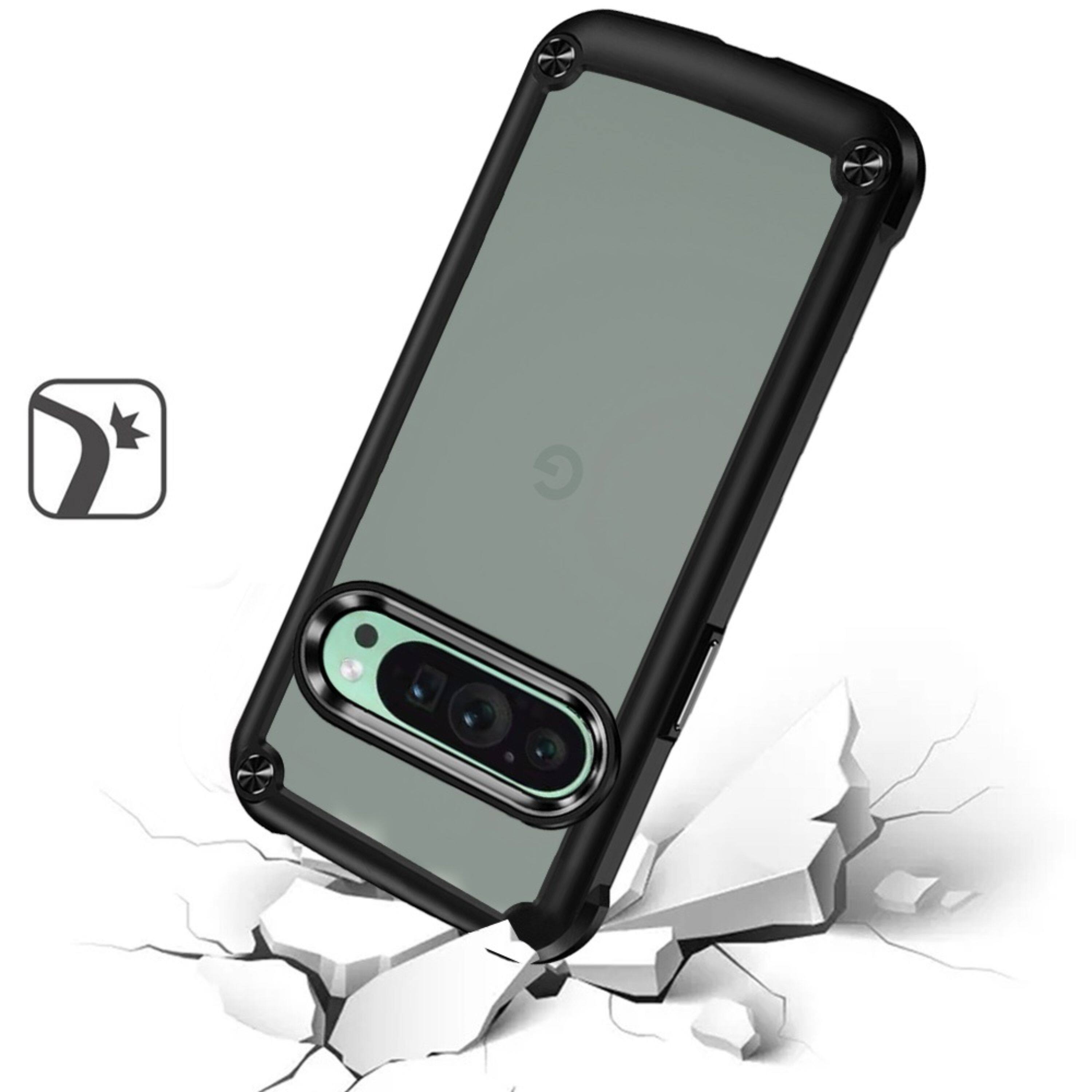 Left. Kitcheniva - Crystal Clear Hybrid Case With Metal Buttons For Google Pixel 9/9 Pro Black - Black.