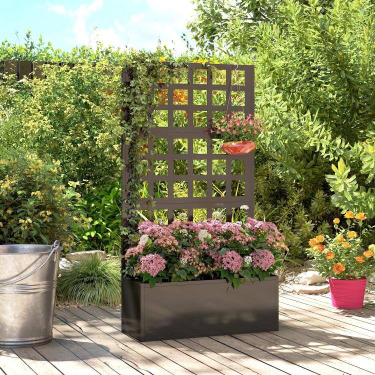 Alt View 7. PULUZ - Galvanized Raised Garden Bed Planter Box with Trellis for Climbing Plants, Vegetable, Vines - Black.