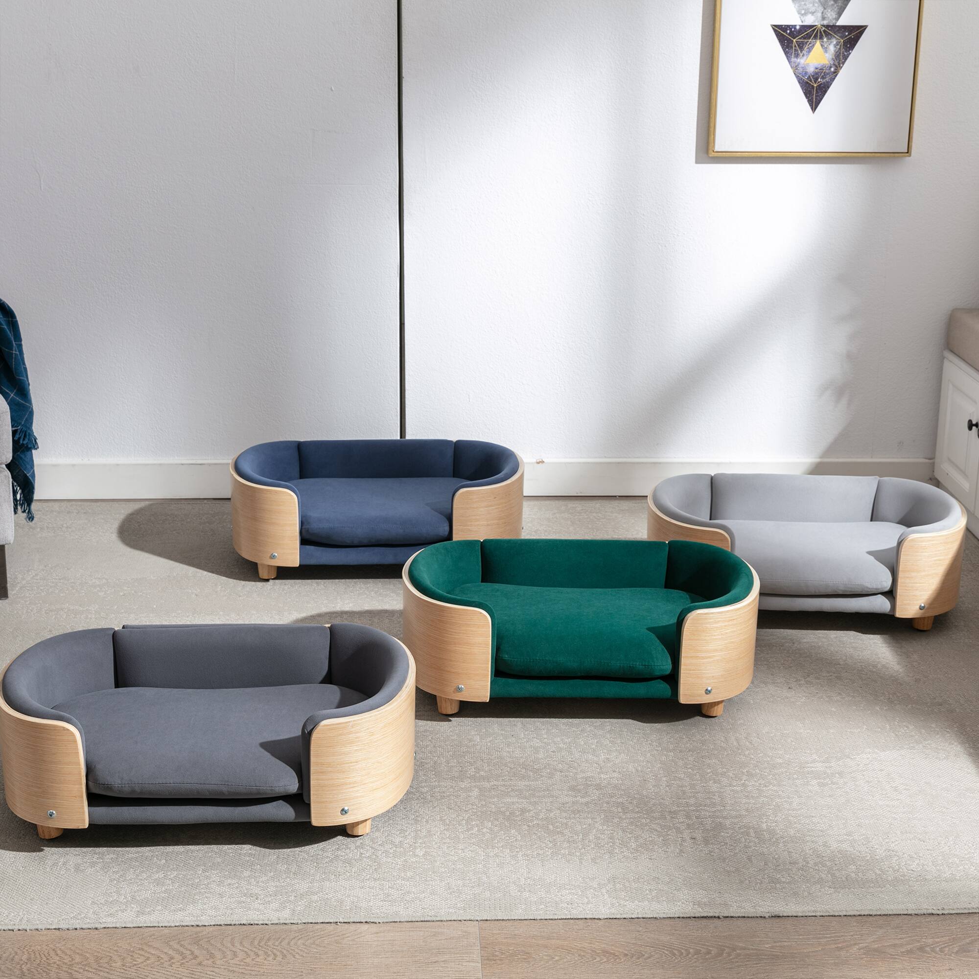 Alt View 8. APRILSOUL - Scandinavian style Elevated Dog Bed Pet Sofa With Solid Wood legs and Bent Wood Back Velvet Cushion Small Size - DARK GREY.