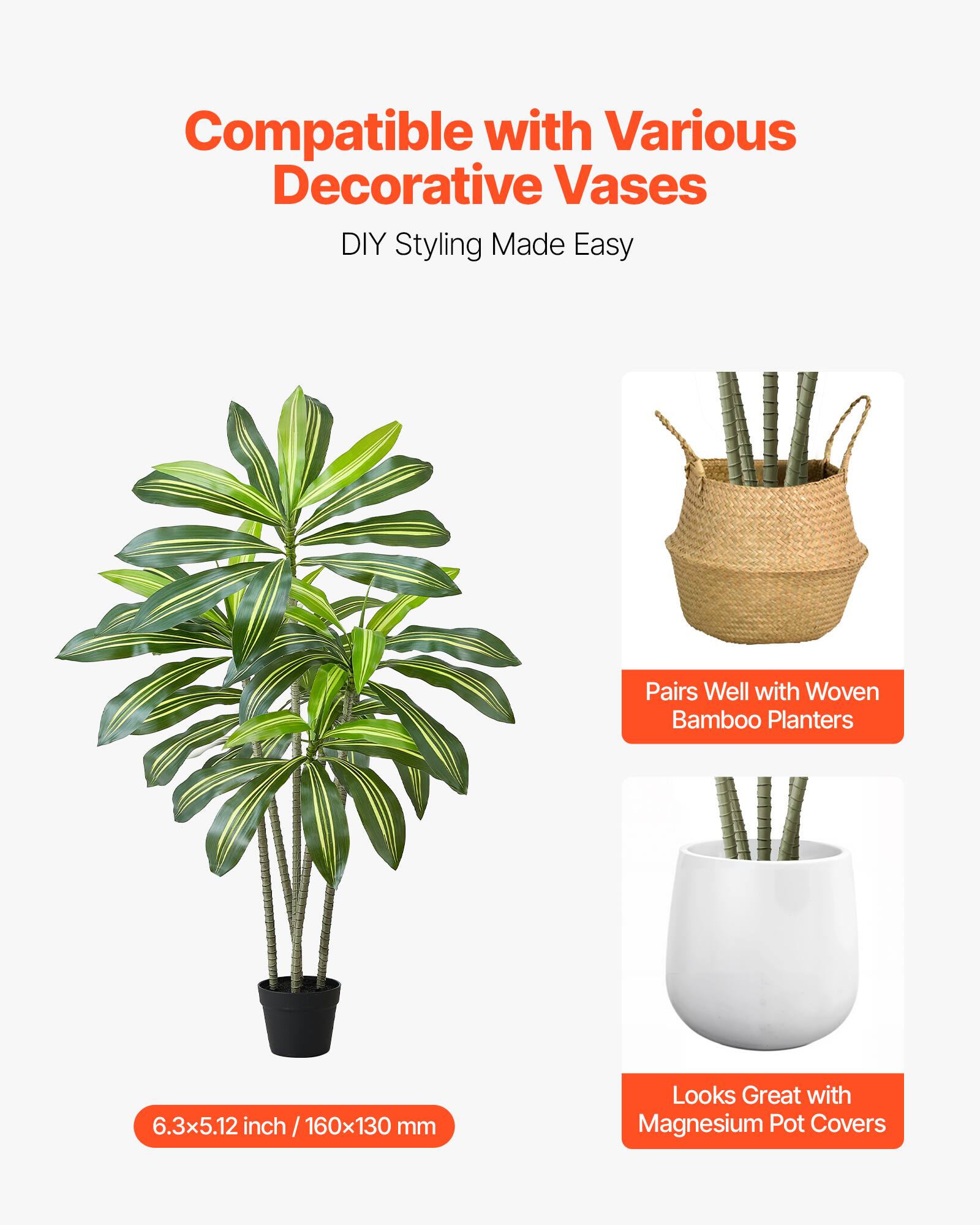 Compatible with Various Decorative Vases  
DIY Styling Made Easy  

Pairs Well with Woven Bamboo Planters  

6.3x5.12 inch / 160x130 mm  

Looks Great with Magnesium Pot Covers