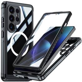 Dteck - Full-Body Case for Samsung Galaxy S25 Ultra with Built-in Screen Protector, Magnetic Rugged Shockproof Protective Cover - Black