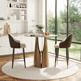 POVISON - 35" Modern Round Counter Height Bar Table for 2-4 People, Pandora Glossy Bistro Table with Bronze Base - Pandora & Bronze