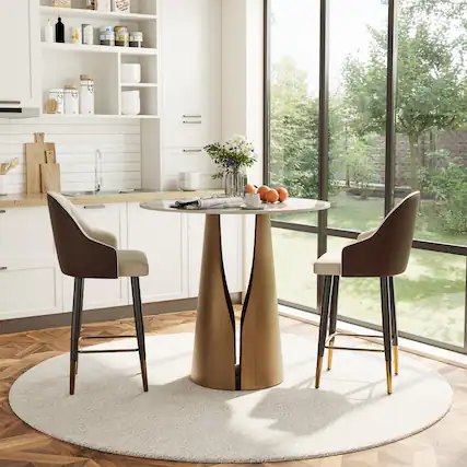 Front. POVISON - 35" Modern Round Counter Height Bar Table for 2-4 People, Pandora Glossy Bistro Table with Bronze Base - Pandora & Bronze.