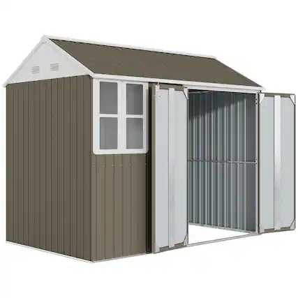 Front. Outsunny - 8' x 5.5' Outdoor Storage Shed, Metal Garden Shed with Window & Double Lockable Door, Outdoor Tool Shed Storage.