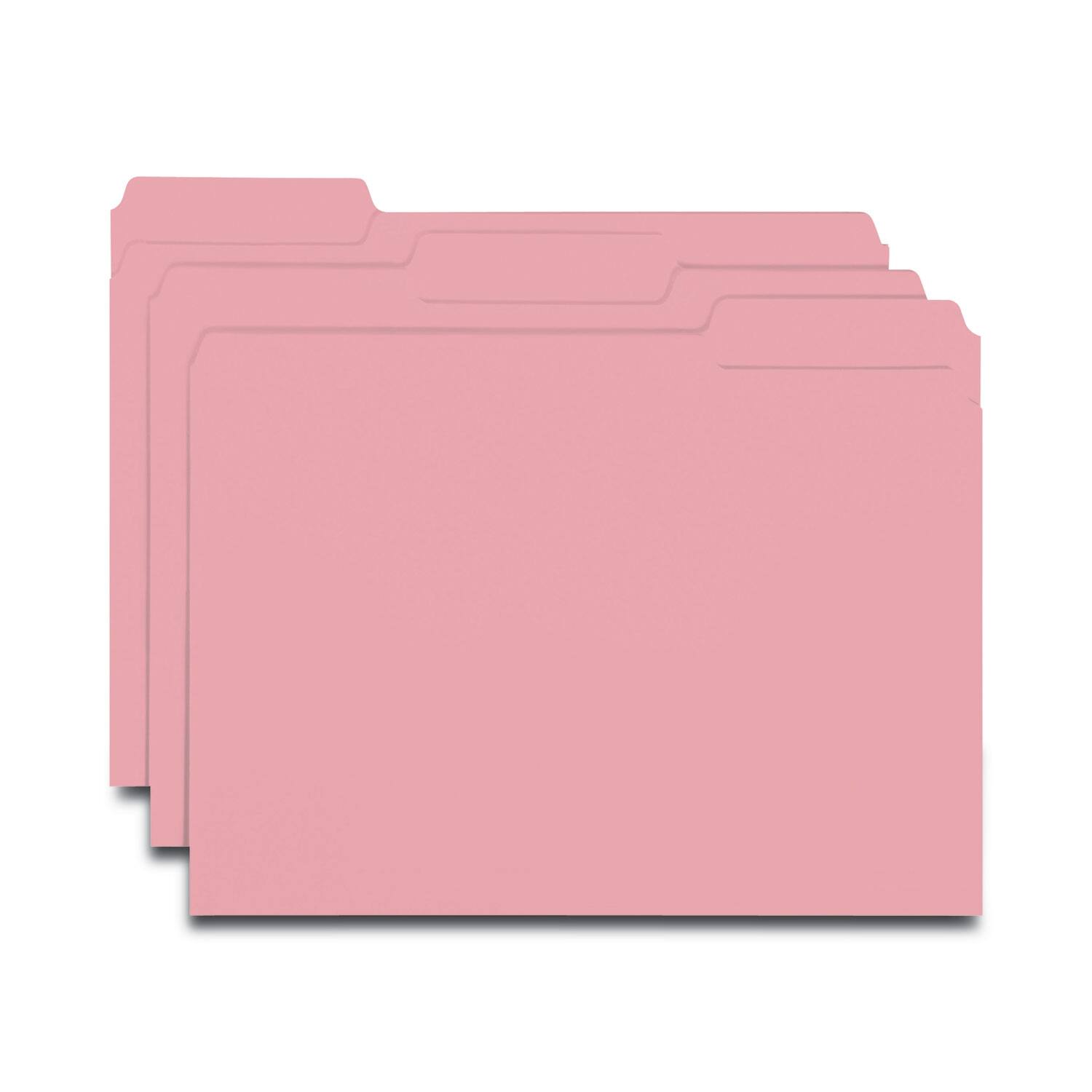 Front. Smead Manufacturing - Interior File Folders, 1/3-Cut Tabs: Assorted, Letter Size, 0.75" Expansion, Pink, 100/Box.