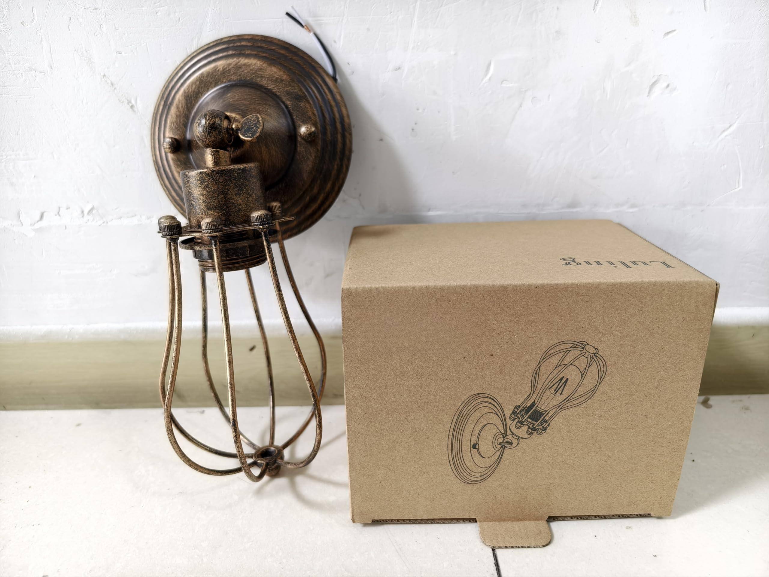 Back. Earthley Blooms - Industrial Wall Sconce Vintage Lighting Adjustable Lamp Socket Wire Metal Cage Light Shade Edison Style Ant - Bronze.