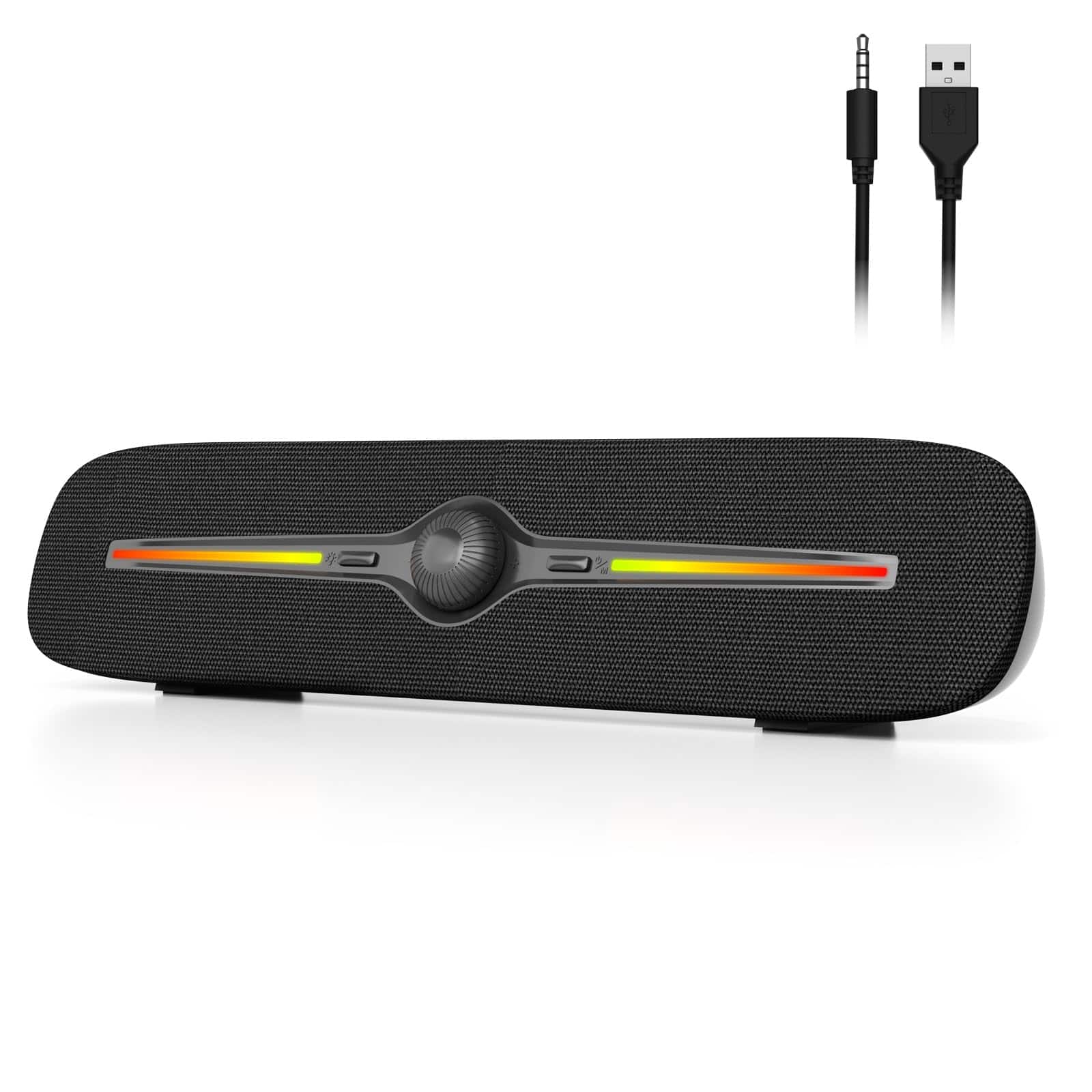 Cozy Serene - Led Usb Light R90 Computer Speakers For Desktop Usb 3.5mm Aux Pc With Led Dynamic Light Portable Soundbar Rotary Volume - Black