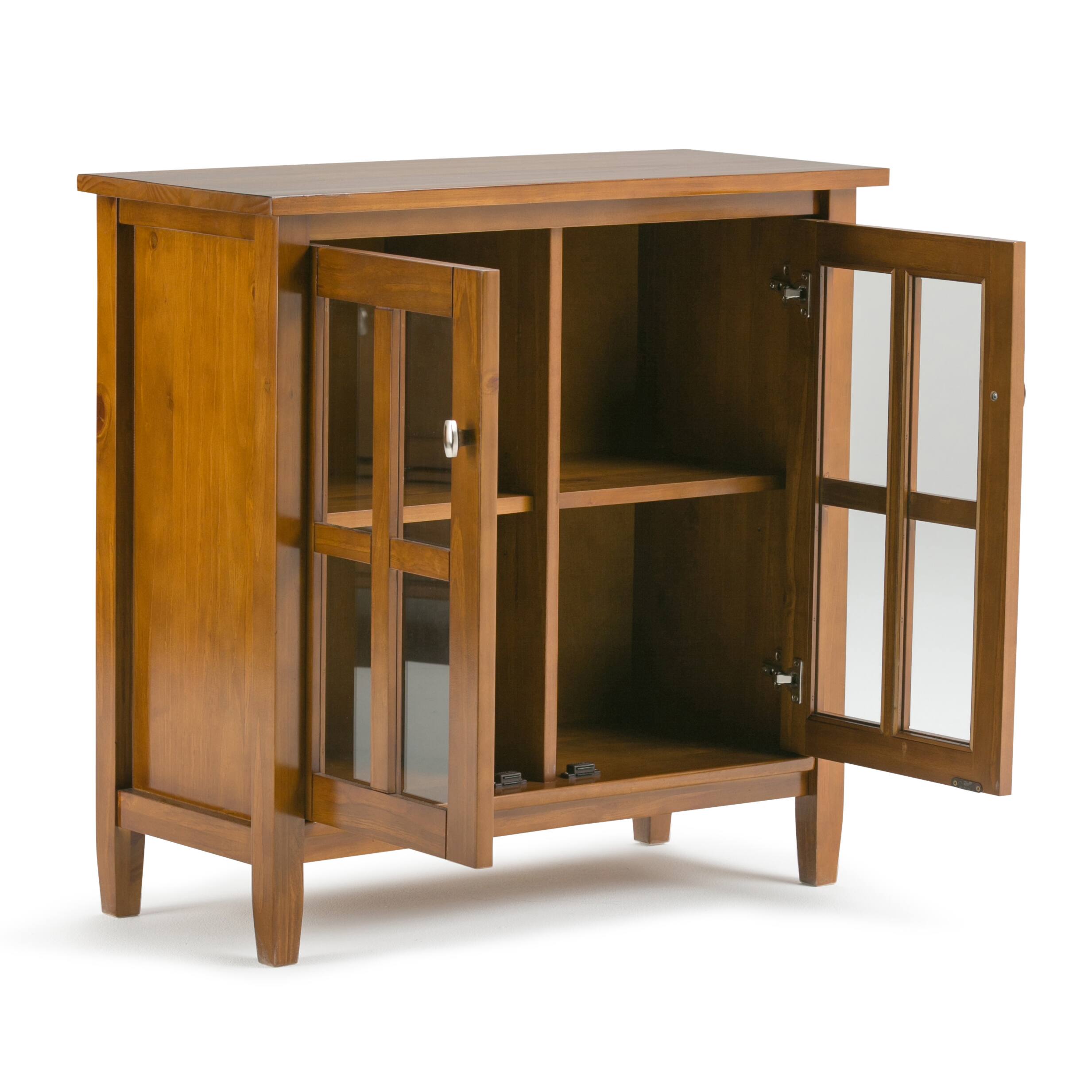 Alt View 15. Simpli Home - Warm Shaker Solid Wood 32 inch Wide Transitional Low Storage Cabinet - Light Golden Brown.