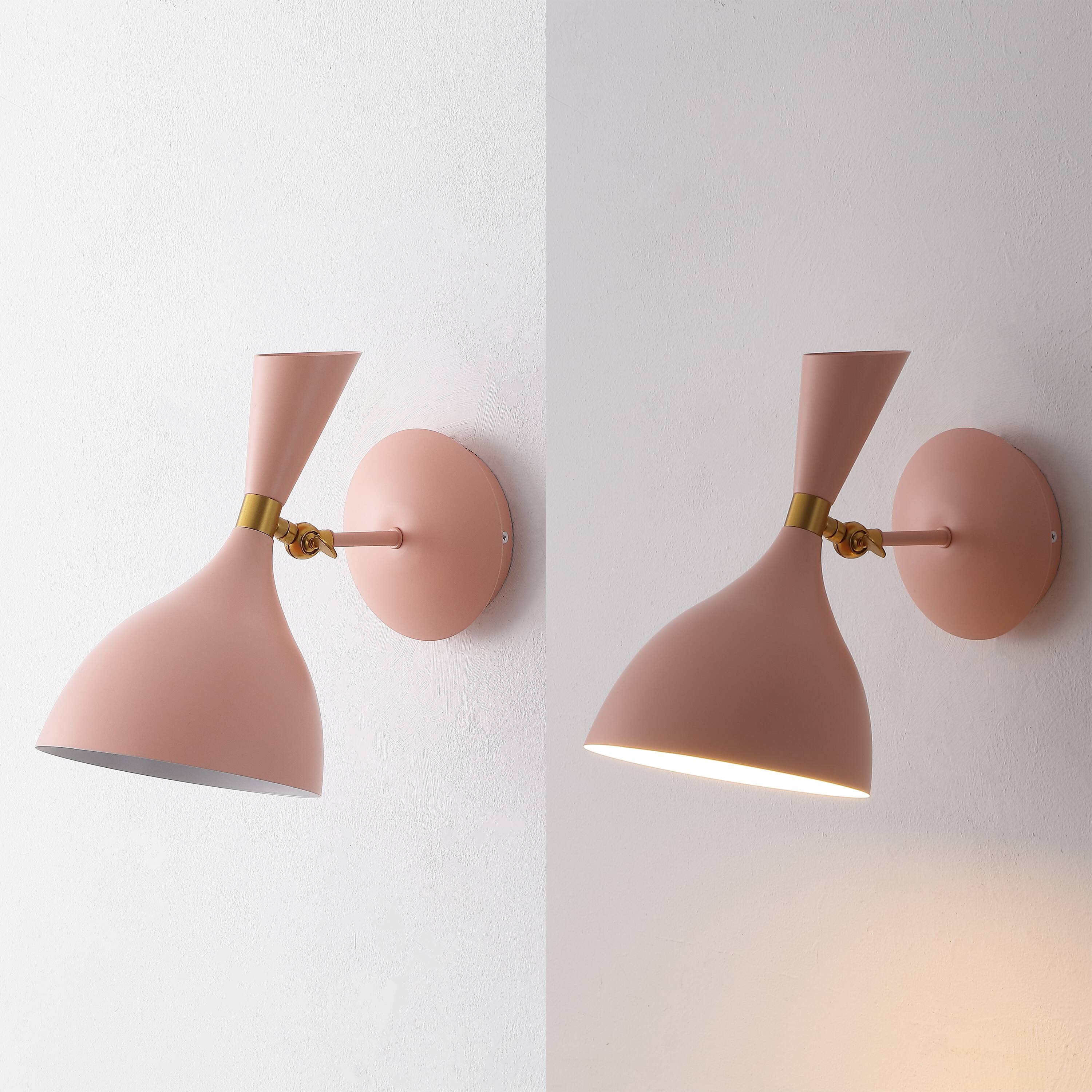 Alt View 5. Jonathan Y - Josef 10" Adjustable Iron Retro LED Wall Sconce, Pink - Pink/Brass Gold.