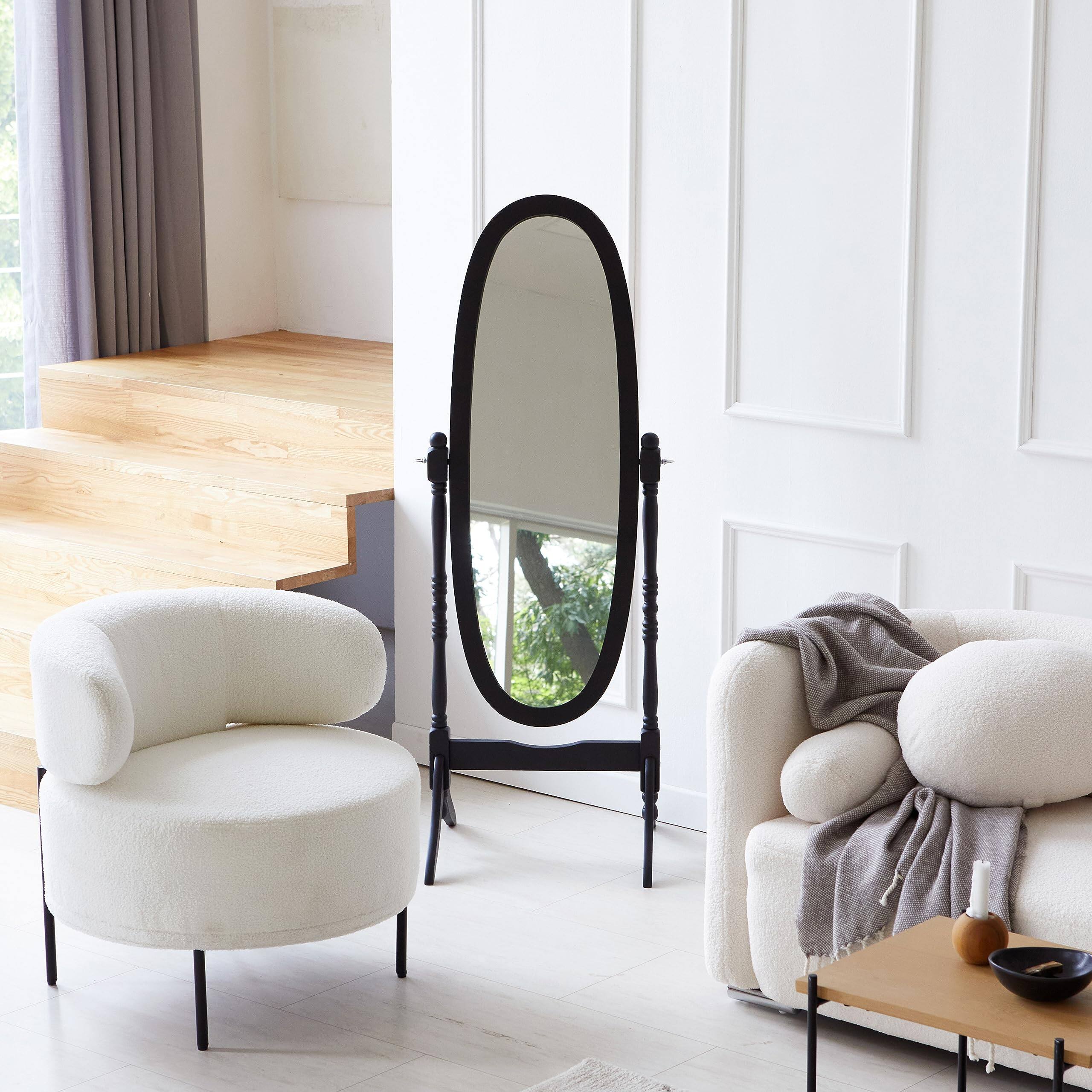 Alt View 6. Hanke - Ashely Wooden Antique Floor Free Standing Mirror traditional Style Oval Dressing Cheval Mirror Bedroom - Black.