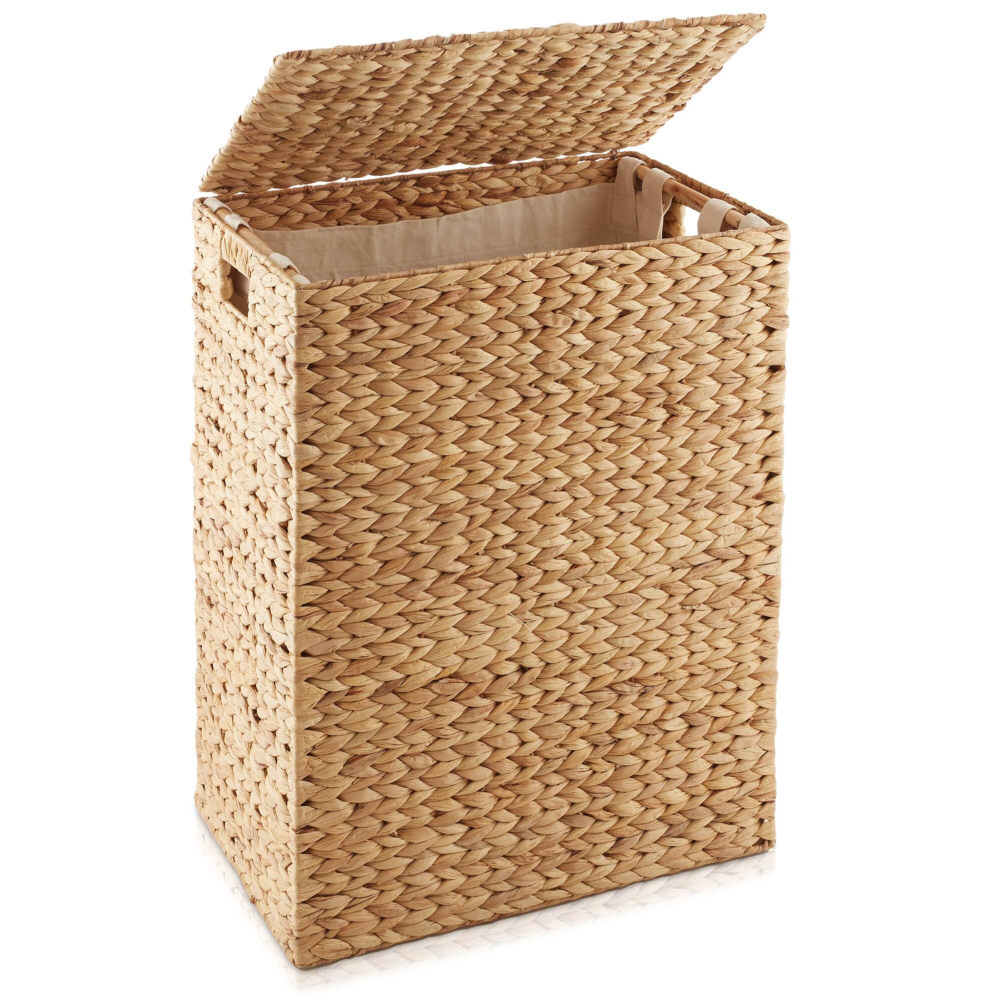 Front. Casafield - Large Laundry Hamper Basket w Lid and Liner - Water Hyacinth - Natural.
