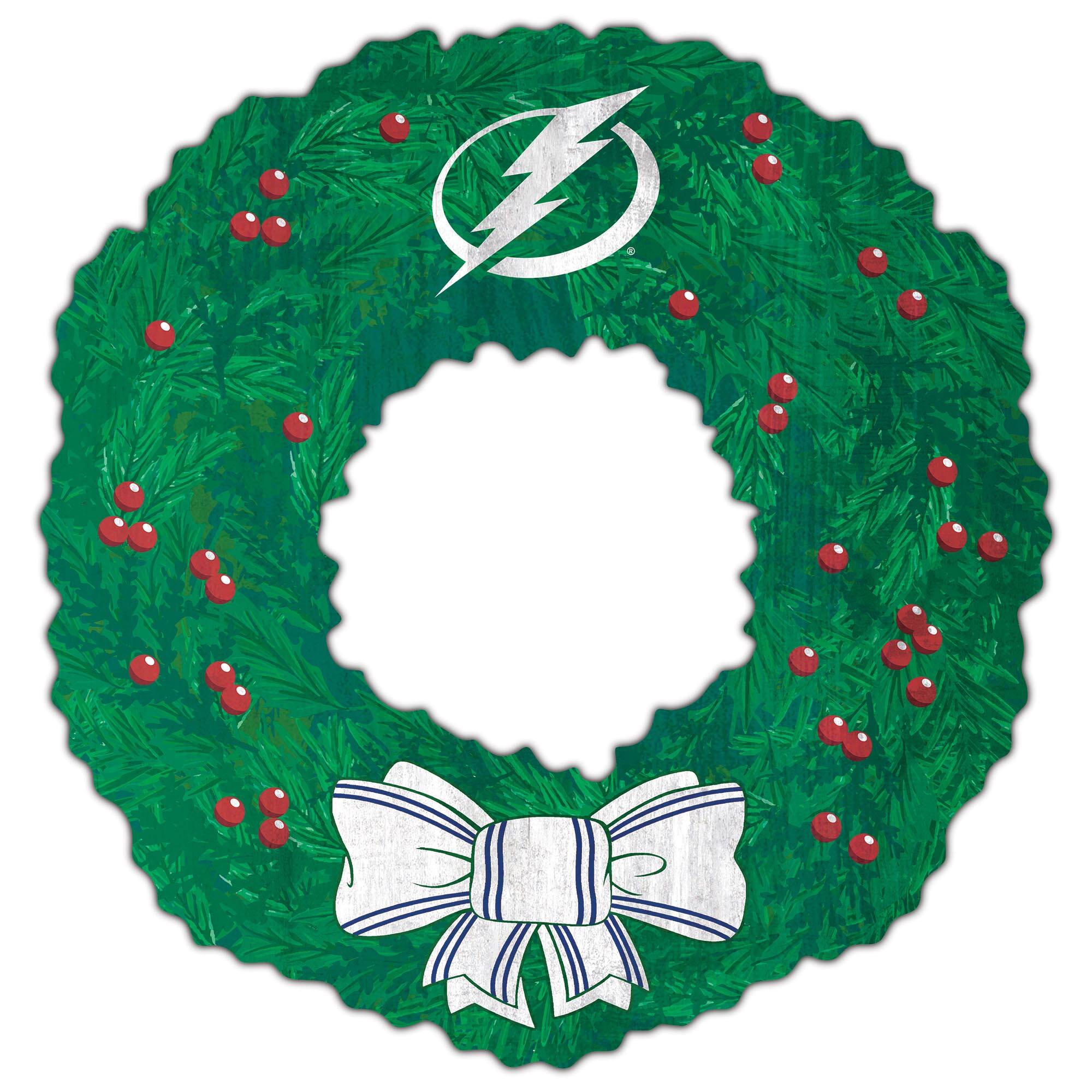 Front. Fan Creations - Tampa Bay Lightning 16'' Team Wreath Sign - Green.