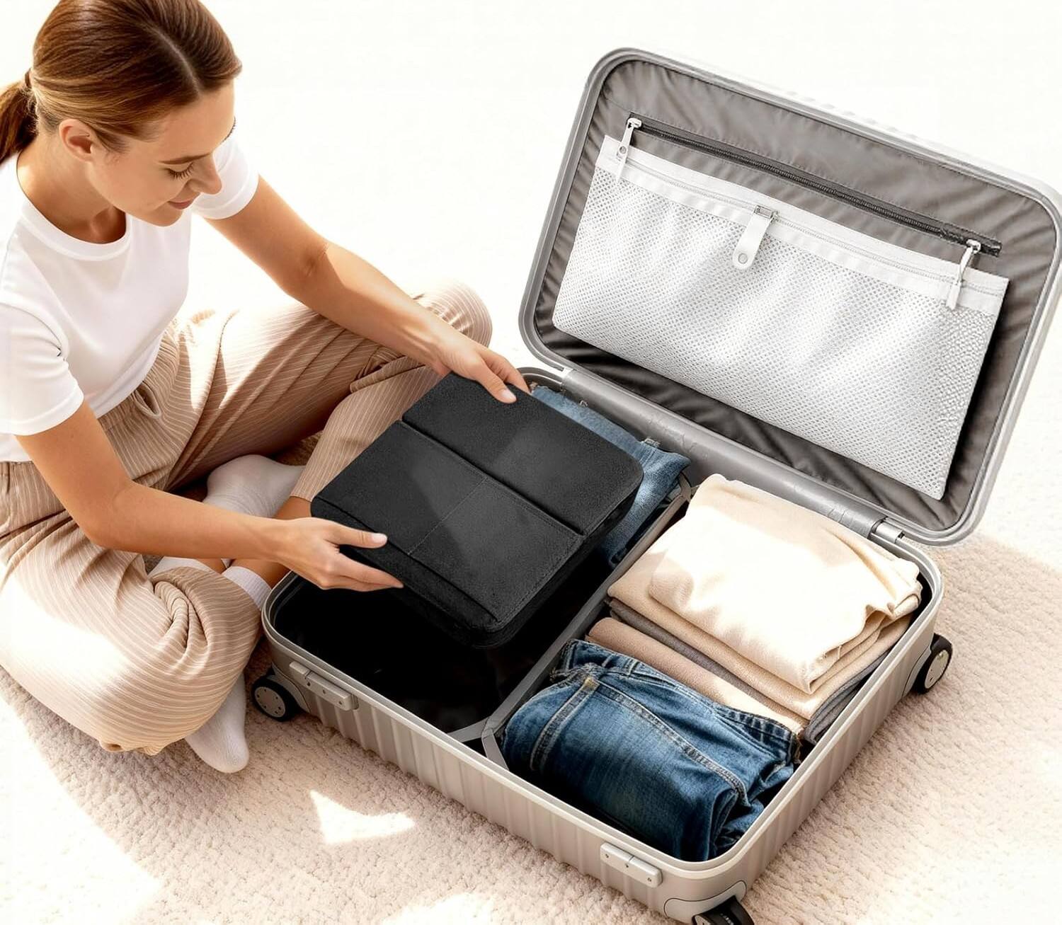 Alt View 4. FINEAK - Foldable Tablet Pillow Stand with Storage for All Devices - Black.