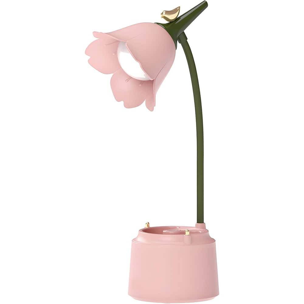 RTMB - Cute LED Desk Lamp – Pink Flower Bird Design, USB Rechargeable, 3-Color Dimmable