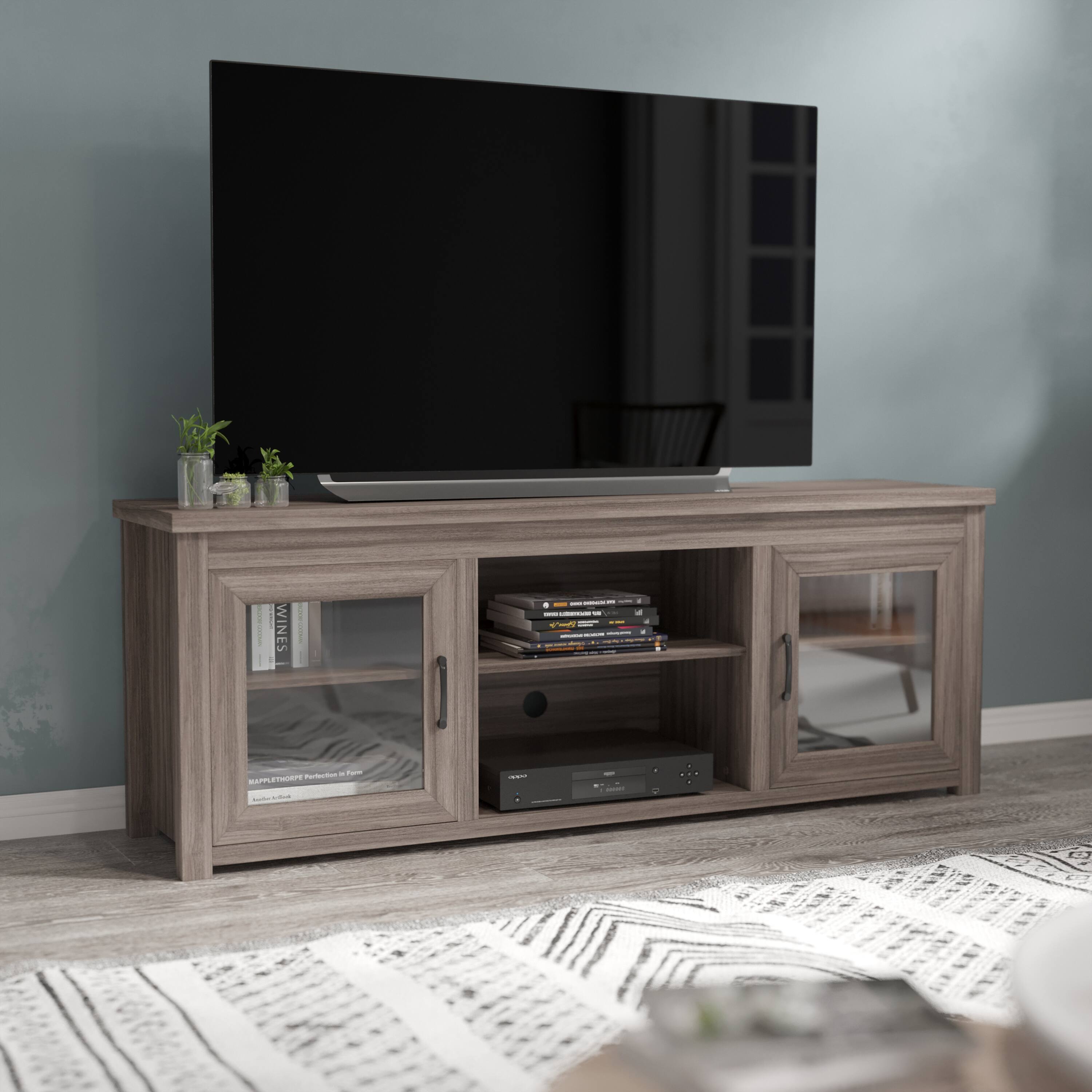 Alt View 13. Alamont Home - Classic TV Stand for up to 80" TVs-Glass Fronted Doors-Modern Finish - Gray Wash Oak.
