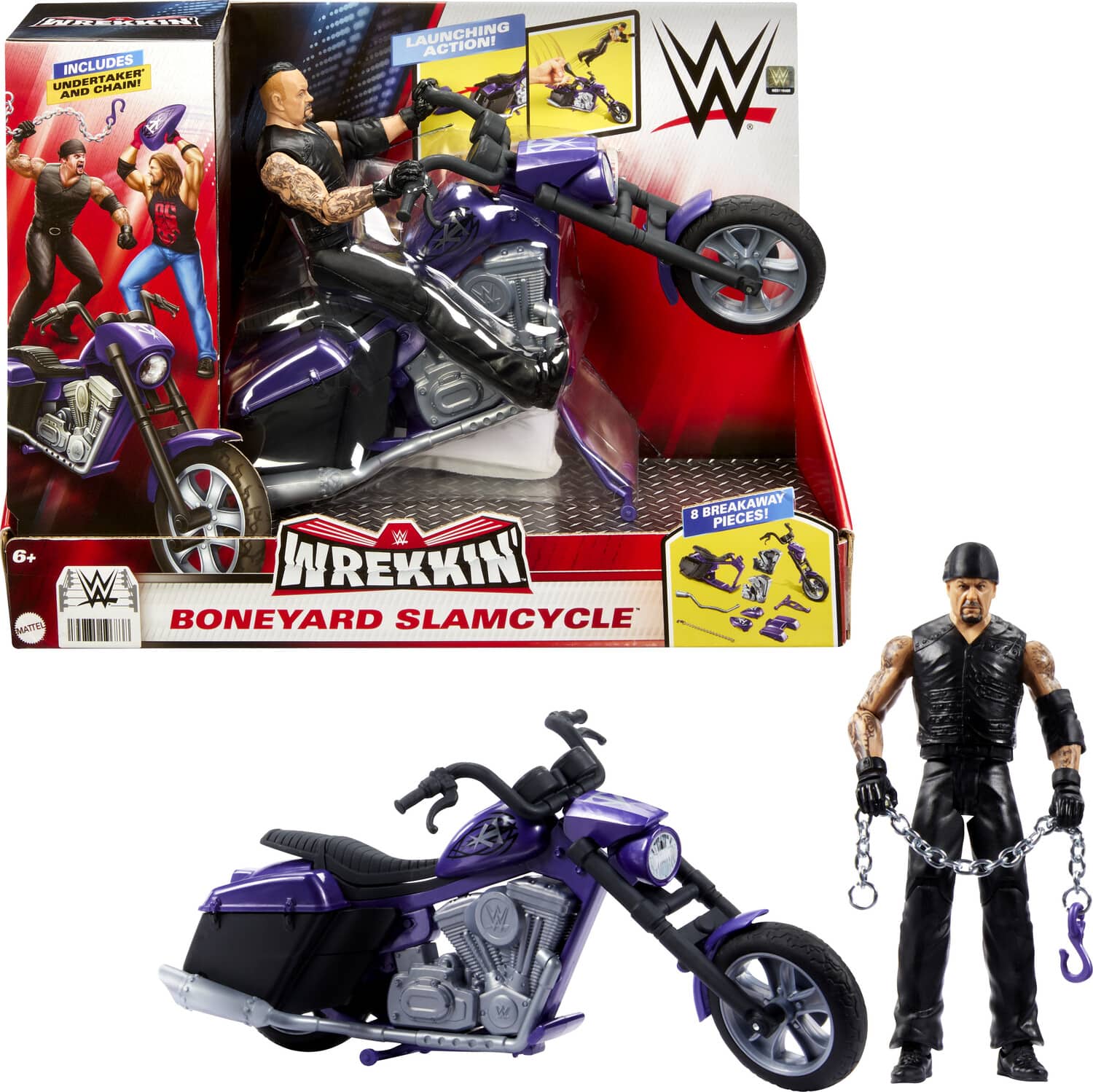 Collectible WWE Wrekkin' Boneyard Slamcycle with 6