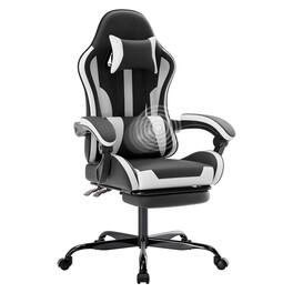 Anysun - Height Adjustable Ergonomic Design Gaming Chair with Footrest & Lumbar Support, 360° Swivel Seat & Headrest - Black White