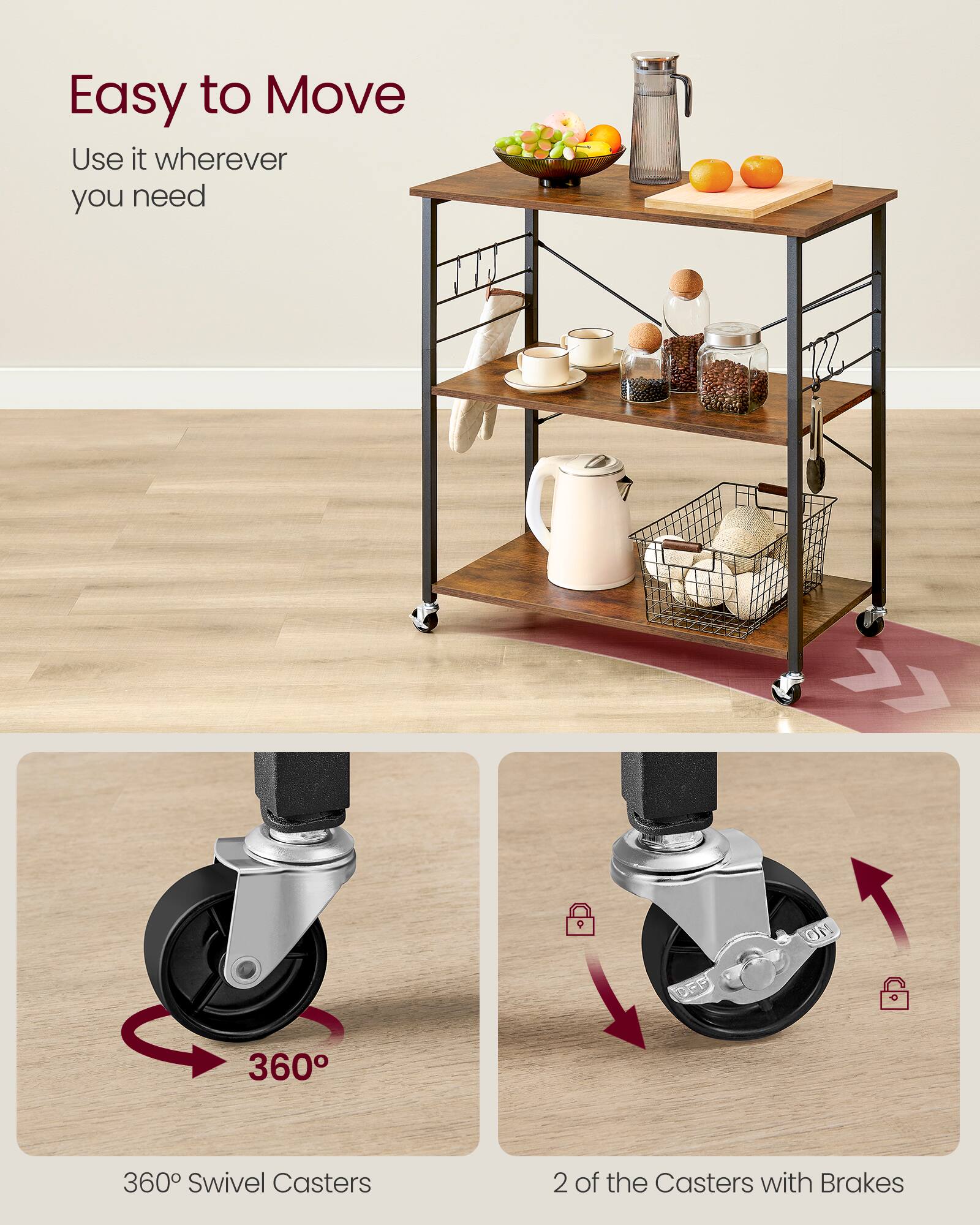 Easy to Move  
Use it wherever you need  

ON DFE 360  
360 Swivel Casters  
2 of the Casters with Brakes