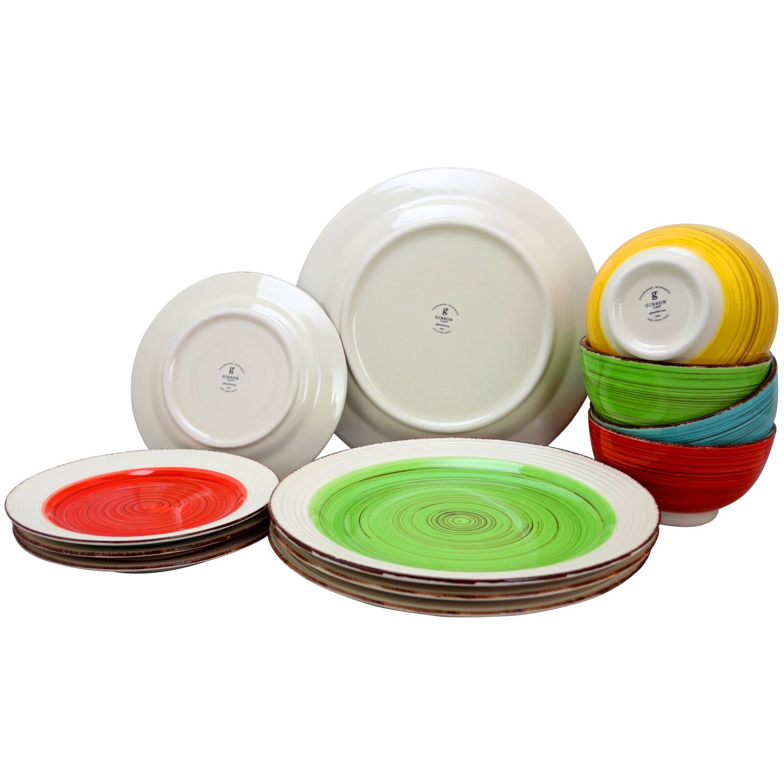 Alt View 1. Gibson - Gibson Home Confetti Band 12 Piece Mix and Match Round Ceramic Dinnerware Set in Assorted Colors - Assorted.