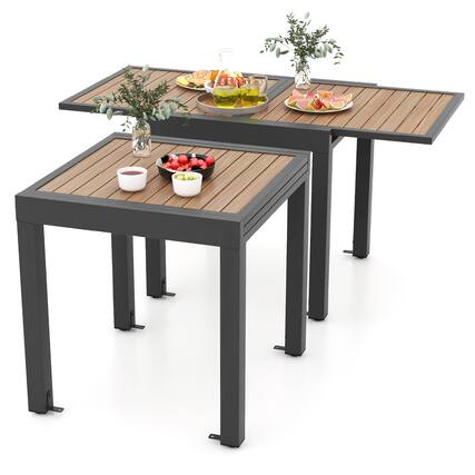 Front. Gymax - Gymax 31.5''-63'' Extendable Patio Table L-shaped Brace Included for Fixation Outdoor - Gray, Natural.