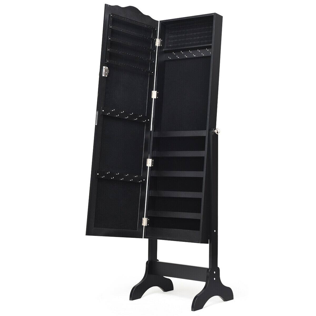 Alt View 17. Costway - Mirrored Jewelry Cabinet Mirror Organizer Storage Box Stand - Black.