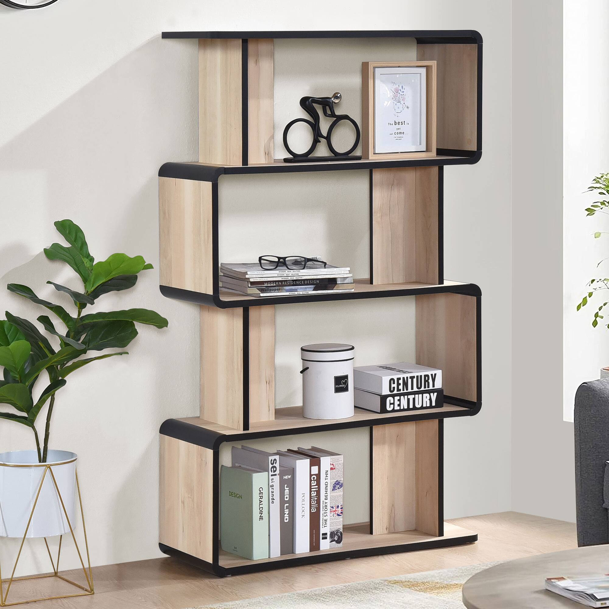 Kings Brand Furniture Nathan Modern Wooden Bookcase in Asymmetrical ...