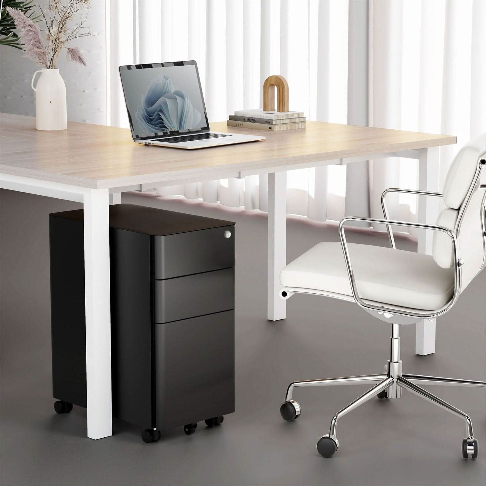 Left. Mount-It! - Slim Rolling File Cabinet with 3 Drawers, Locking Mobile File Cabinet for Home and Office - Black.