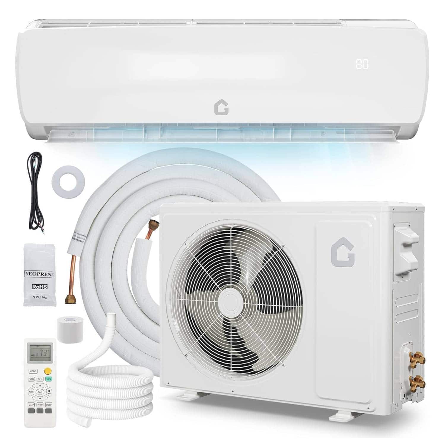 Qeetex - 9000BTU 19 SEER2 115V L Panel Indoor Mini Split Air Conditioner, for Rooms up to 450 Sq. Ft - White