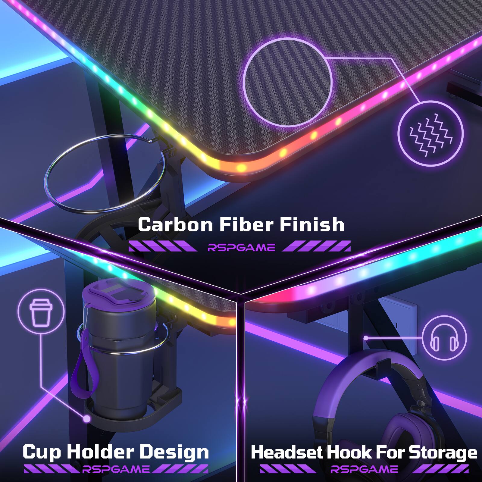 Carbon Fiber Finish  
Cup Holder Design  
Headset Hook For Storage  
RSPGAME